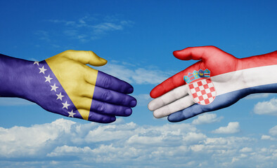 Croatia and Bosnia and Herzegovina country handshaking with flags, consensus concept international co-operation illustration