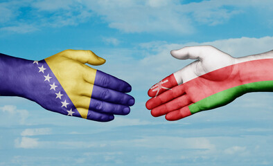 Oman and Bosnia and Herzegovina country handshaking with flags, consensus concept international co-operation illustration