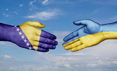 Ukraine and Bosnia and Herzegovina country handshaking with flags, consensus concept international co-operation illustration