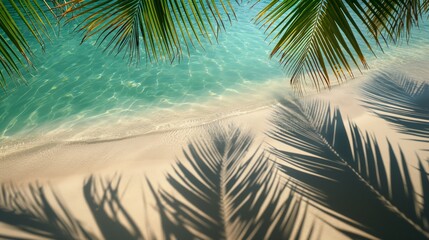 Fototapeta premium background with palm leaves shadows on sand and water, with a sunlight effect