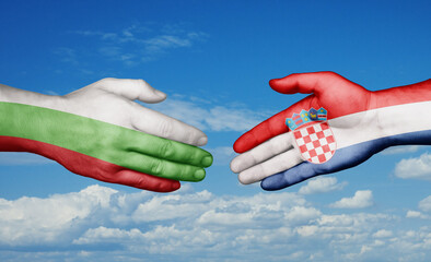 Croatia and Bulgaria country handshaking with flags, consensus concept international co-operation illustration