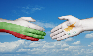 Cyprus and Bulgaria country handshaking with flags, consensus concept international co-operation illustration