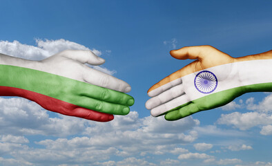 India and Bulgaria country handshaking with flags, consensus concept international co-operation illustration