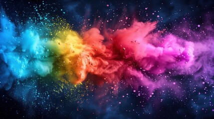 Naklejka premium Color powder splash rainbow background with vibrant hues and dynamic energy