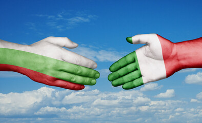 Italy and Bulgaria country handshaking with flags, consensus concept international co-operation illustration