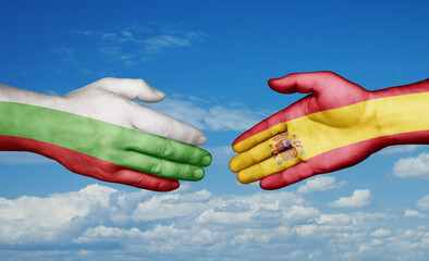 Spain and Bulgaria country handshaking with flags, consensus concept international co-operation illustration