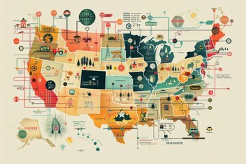 Detailed Infographic Map of Gasoline Shortage Affected Areas with Icons and Color Coded Regions