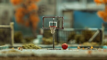 Miniature basketball hoop with a tiny ball