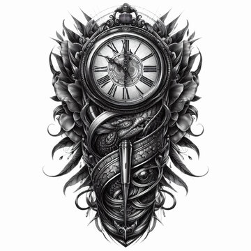 wall clock tattoo design illustration