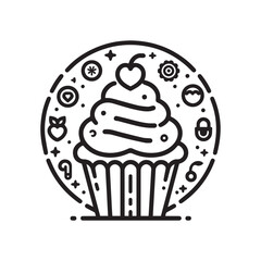  Hand-drawn cupcake icon with white background