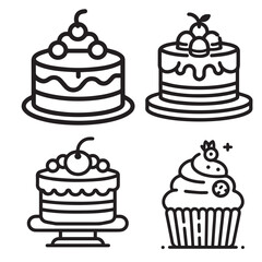 Set of cake icon, vector illustration.Cake for celebration. 