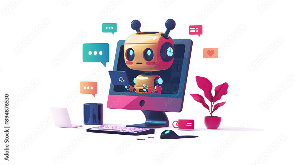 Poster ai chatbots working and chatting in computer