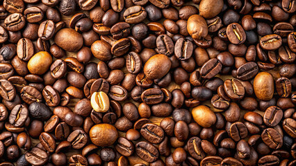 Fototapeta premium A close-up shot of roasted coffee beans, showcasing their dark brown color and shiny texture