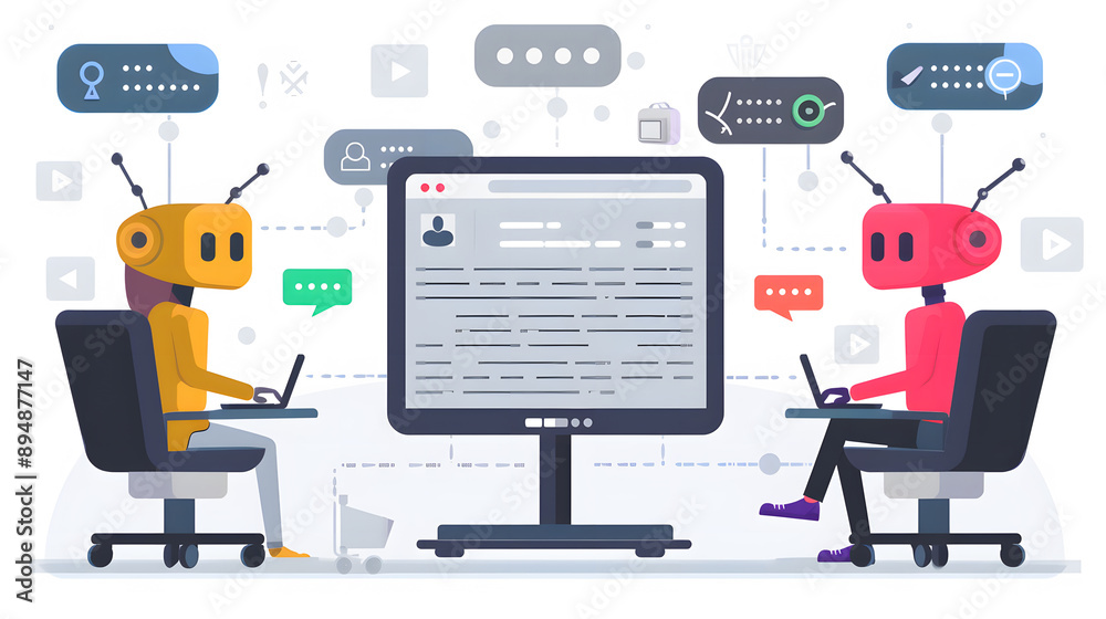 Poster ai chatbots working and chatting in computer