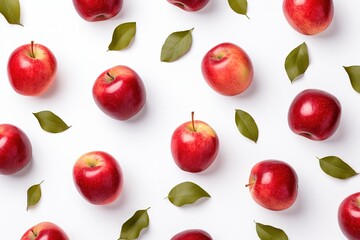 Red apples pattern over white background