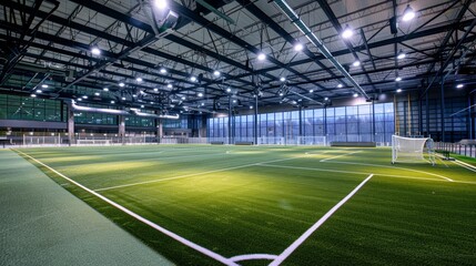 Fototapeta premium Modern Sports Complex with Advanced Surveillance, Indoor Fields, and Courts for Athlete Safety