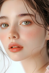 Elegant Close-up Portrait of a Beautiful Woman with Natural Makeup and Clear Eyes