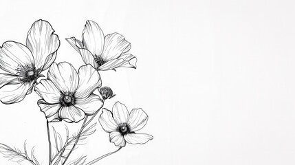 flower outline drawing on a white background. stock photography 32K, UHD, Ultra HD quality, high quality --ar 16:9 --style raw Job ID: 0dcae9c4-a592-48b6-b774-8513e4f98291