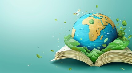 International Day of Education concept Illustration.globe shape book. Reading imagination concept for education holiday.