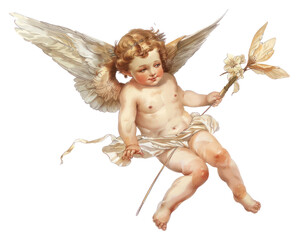 PNG Cherub holding flower illustration