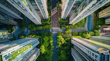 Naklejka premium Generate a photo realistic image of urban green retrofitting projects upgrading buildings for energy efficiency; ensure the image is of high resolution for clear and detailed quality,. 