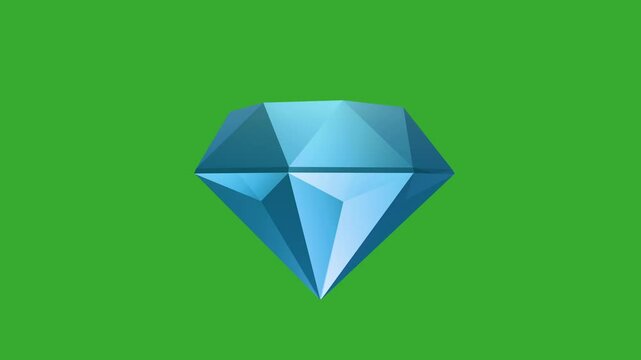 light blue gem diamond stone rotating isolated on greenscreen 4K