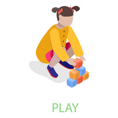 3D Isometric Flat Vector Illustration of English Grammar, Verbs Memorizing. Item 8