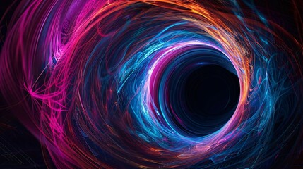 Obraz premium A vibrant abstract circle with swirling colors and dynamic lines, creating a sense of movement and energy, set against a dark background, ideal as a visually striking technology backdrop for