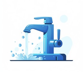 Fototapeta premium Minimalistic Water Tap Icon with Droplet Detail, Vector Illustration in Grey and Blue Color Palette