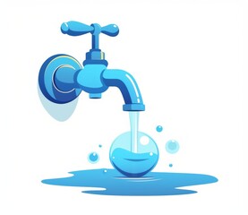 Water Tap Icon, Simple Flat Design Vector Illustration with White Background for Environment Protection and Saving Water