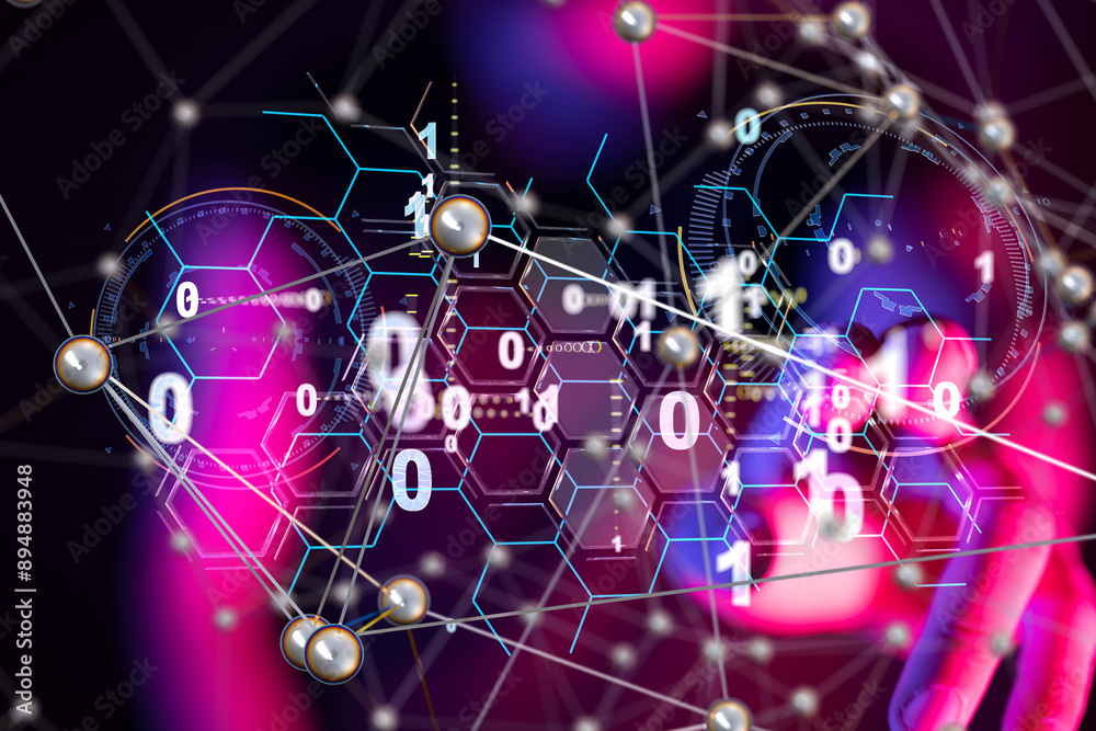 Aufkleber Neural network 3D illustration. Big data and cybersecurity