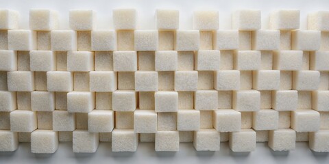 Refined sugar cubes arranged in precise geometric lines, sugar, cubes, geometric, arrangement, organized, pattern, texture