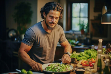 Fototapeta premium Man preparing delicious food at home