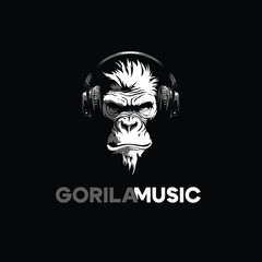 Gorila Music logo with a illustration of gorila face wear a headphone. © 1unicversal1 