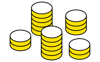 ビジネスのゴールイメージ、立体的なコインのシンプルな線画イラスト、アイソメトリック