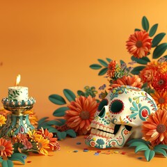 day of the dead background with skull and mexico ornament
