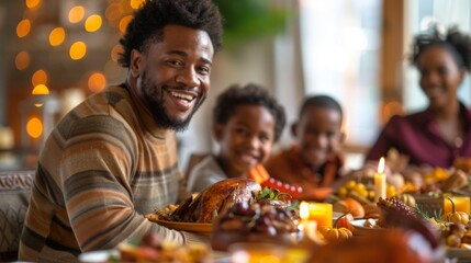 Happy Thanksgiving day. Family dinner background illustration generated by ai