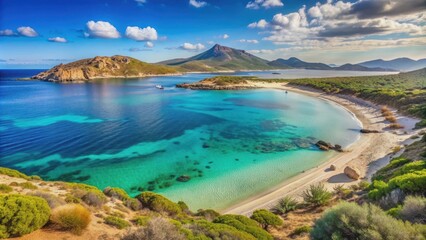 Idyllic coastline featuring the pristine beauty of Cala d'Oliva Beach on Asinara Island Italy, idyllic