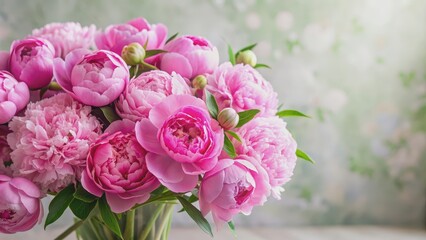 Fototapeta premium Beautiful bouquet of pink peonies in full bloom, peonies, flowers, pink, bouquet, arrangement, spring, delicate, petals