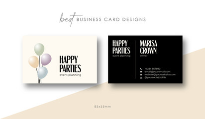 Modern Business Card Design Template With Balloons Original, Business Card With Balloons, Business Card For Events and Parties, Events Business Card