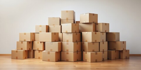 A stack of cardboard boxes ready for shipping, boxes, cardboard, pile, storage, delivery, logistics, packaging, warehouse
