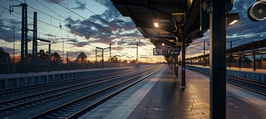 Suburban Train Station with Surveillance Cameras Ensuring Commuter Safety