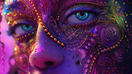 Girl Beautiful Eyes Mask Makeup Close Up