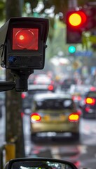 Fototapeta premium Red Light Violation Capture at Night - Traffic Camera Image for City Safety Monitoring and Law Enforcement