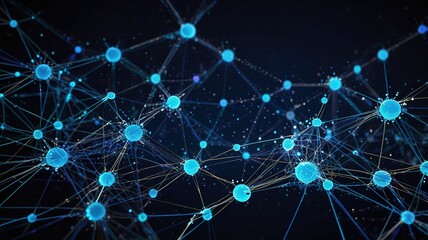 Abstract background with molecules interweaving of colored dots and lines. The musical stream of sounds. Colorful technology futuristic banner.