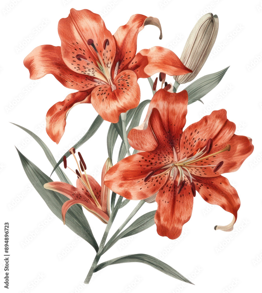 Sticker png elegant botanical orange lily illustration.