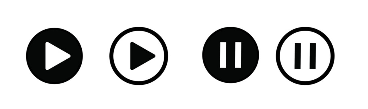 play and pause button icon, play and pause set, icon circle, vecor set, vector illustration