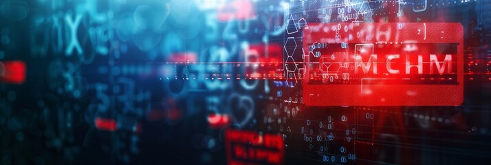 Obraz premium Creative red security alert on blurry backdrop. Fraud and danger concept. 3D Rendering.