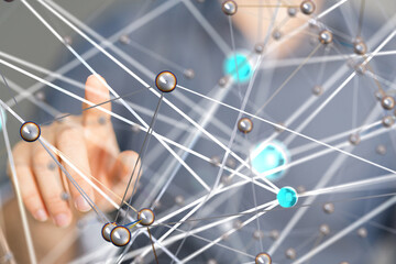 Global network. Blockchain. 3D illustration. Neural networks and artificial intelligence. Abstract