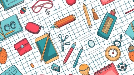 Vector graphic of educational tools including a calendar and books, in a minimalist design with clean blue and white colors.